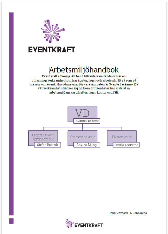 Arbetsmiljö - Arbetsmiljöhandbok - Eventkraft AB AMG - Arbetsmiljöhandbok - Eventkraft AB