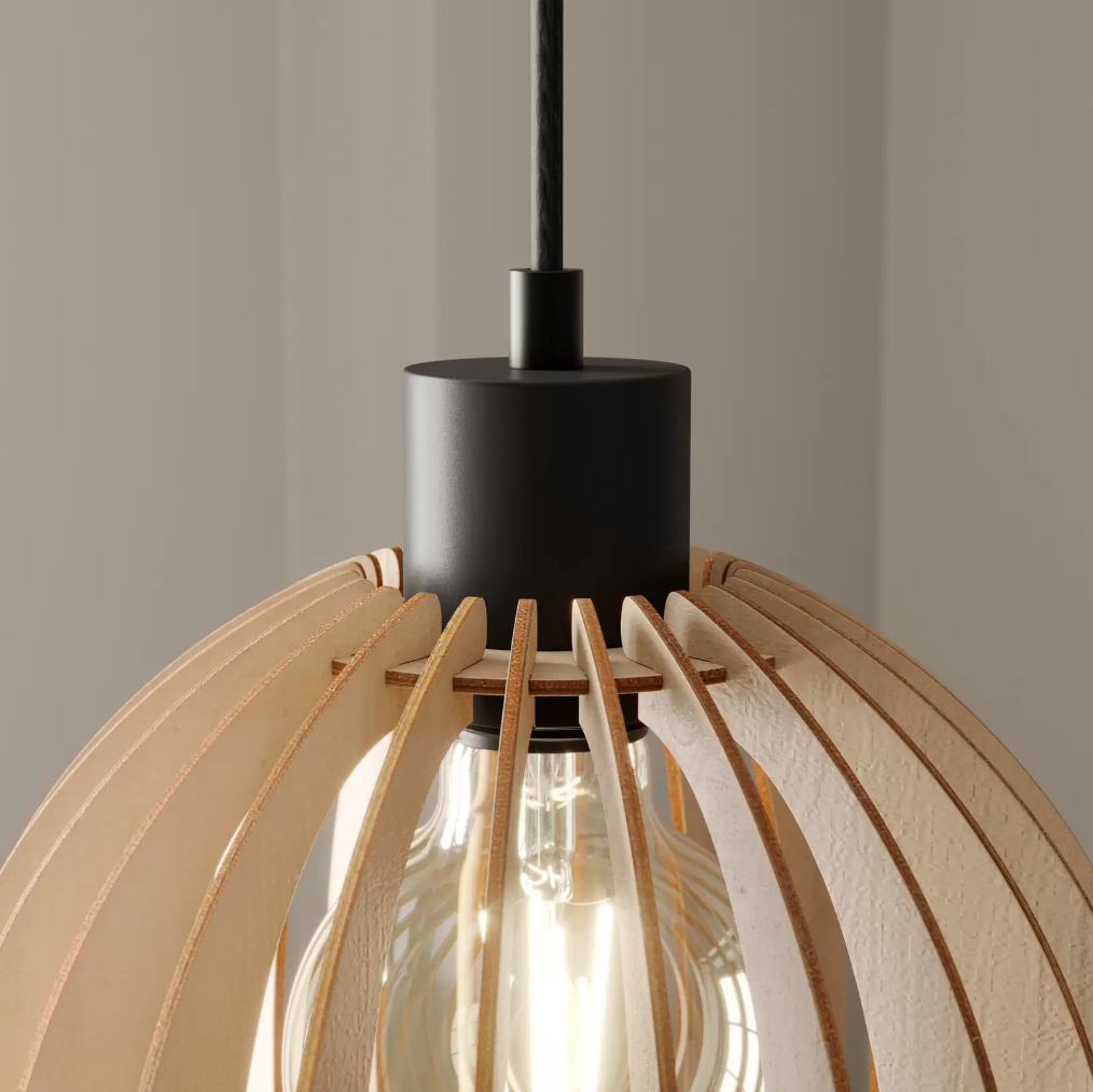 Envolight Clay hängande lampa i björkplywood Ø23cm - Färg: svart, ljust trä Material: Metall, textil, björkplywood Diameter: 23cm Upphängning: 150cm Nettovikt: 0,45kg Levereras med LED-globlampa Watt : 3,8 Ljusflöde: 806lm Färgtemperatur: 2700 (varmvit) Längd: 13,8 cm Diameter: 9,5cm Dimbar: Nej clay hängande lampa björkplywoodplywood