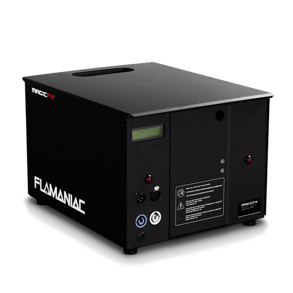 FLAMATIC - MAGIC-FX Flamaniac är en unik eldkastare som producerar färgade lågor i fem olika riktningar upp till 6m. Enheten arbetar med en särskild vätska som finns i gult, blått, grönt och rött och med 2.5L kan du skjuta ca 300 lågor.